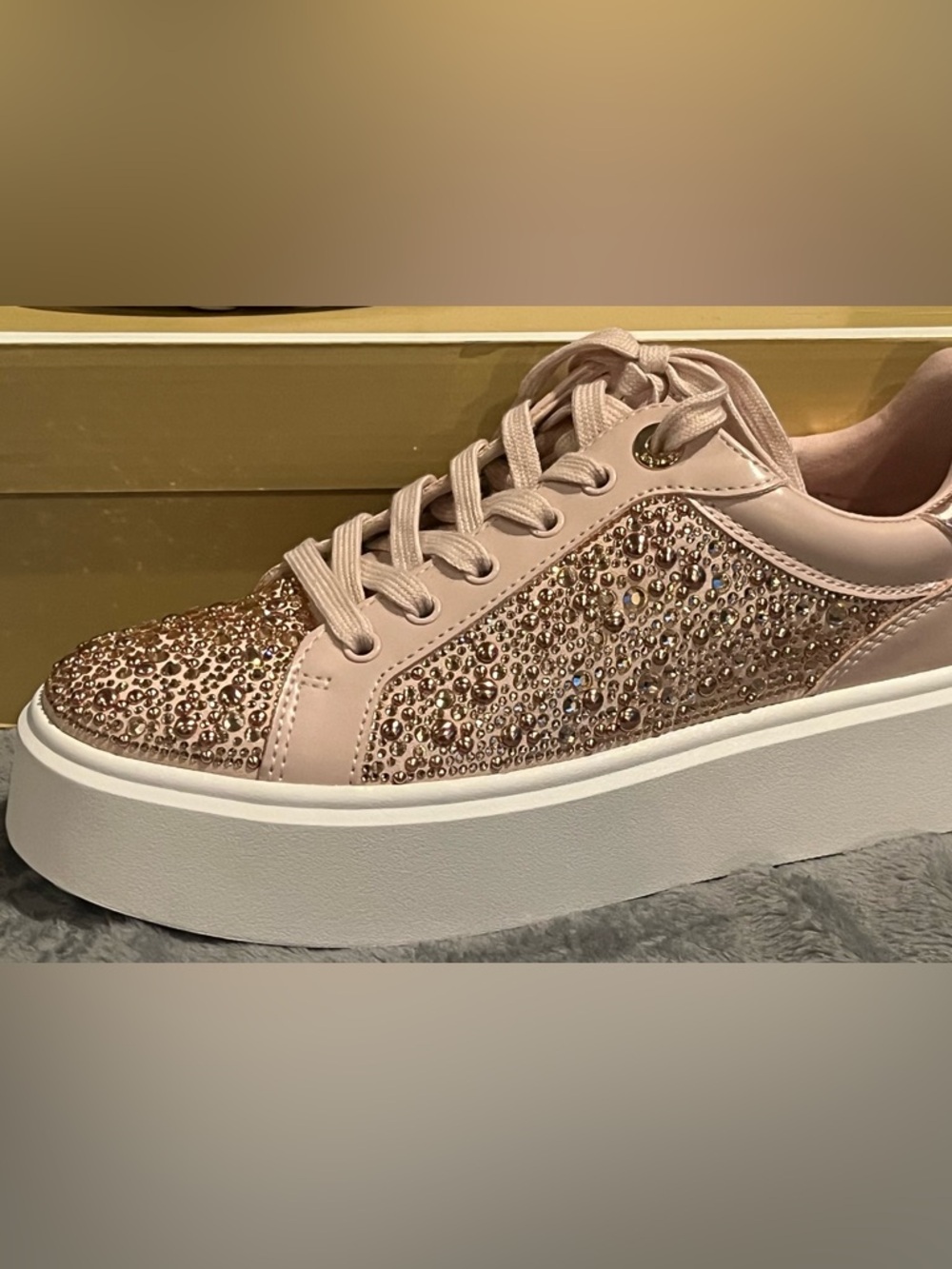 Michael Kors Romey Pink Lace Up Crystal Embellished Platform Shoes size 8 New - Picture 3 of 11